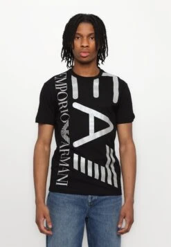 EA7 Emporio Armani TRAIN LOGO SERIES TEE - Print T-shirt - Black/silver
