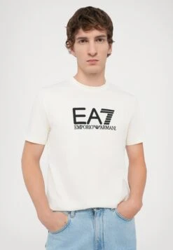 EA7 Emporio Armani TRAIN VISIBILITY TEE - Print T-shirt - Cream/black -Total Wear Store 3fbe4d1984b94838ac88d983d2d5cca3