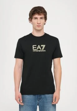 EA7 Emporio Armani TRAIN LABEL TEE BIG LOGO - Print T-shirt - Black