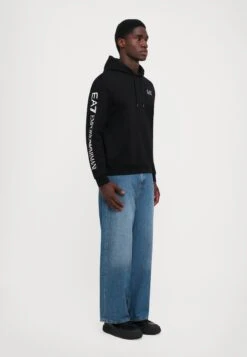 EA7 Emporio Armani TRAIN LOGO SERIES HOODIE EXTENDED - Hoodie - Black/white -Total Wear Store 59cc879a69f3401c988740fb5c464a0d