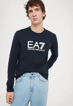 EA7 Emporio Armani TRAIN VISIBILITY TEE - Long Sleeved Top - Blue/cream -Total Wear Store 6795bfa349da4589baf94ce7669252ce