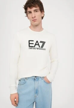 EA7 Emporio Armani TRAIN VISIBILITY TEE - Long Sleeved Top - Cream/black -Total Wear Store 75caf6ed4a9c4b718d7803f310b5b2ca