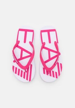 EA7 Emporio Armani Water Sports Oversize Logo Unisex - T-Bar Sandals - White/Pink