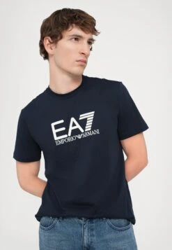 EA7 Emporio Armani TRAIN VISIBILITY TEE - Print T-shirt - Blue/cream -Total Wear Store 846fe9795fb34001b17602b614e1c9b9