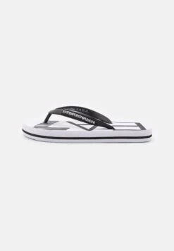 EA7 Emporio Armani Water Sports Oversize Logo Unisex - T-Bar Sandals - White/Black
