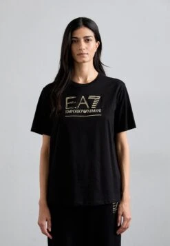 EA7 Emporio Armani Print T-shirt - Black/gold-coloured
