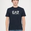 EA7 Emporio Armani TRAIN VISIBILITY TEE - Print T-shirt - Blue/cream
