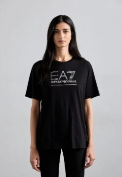 EA7 Emporio Armani Print T-shirt - Black/silver-coloured