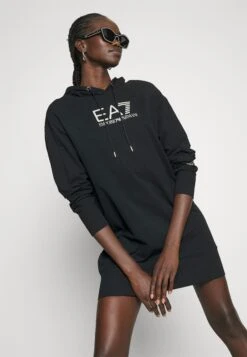EA7 Emporio Armani Jersey Dress - Black/Logo Light Gold -Total Wear Store ce447ce8185043da825e3c6e2226b243