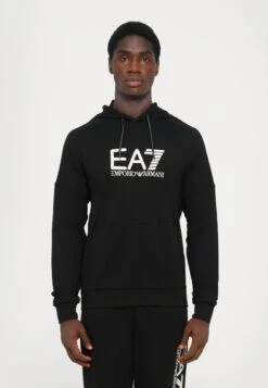 EA7 Emporio Armani TRAIN VISIBILITY HOODIE - Sweatshirt - Black/cream