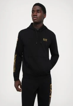 EA7 Emporio Armani TRAIN LOGO SERIES HOODIE EXTENDED - Hoodie - Black/gold Coloured -Total Wear Store e05c7bd9dcbb4ac2aafa8b51b2fabb96
