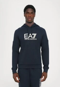 EA7 Emporio Armani TRAIN VISIBILITY HOODIE - Sweatshirt - Blue/cream