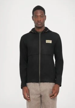 EA7 Emporio Armani TRAIN LABEL HOODIE ALCANTARA - Zip-up Sweatshirt - Black